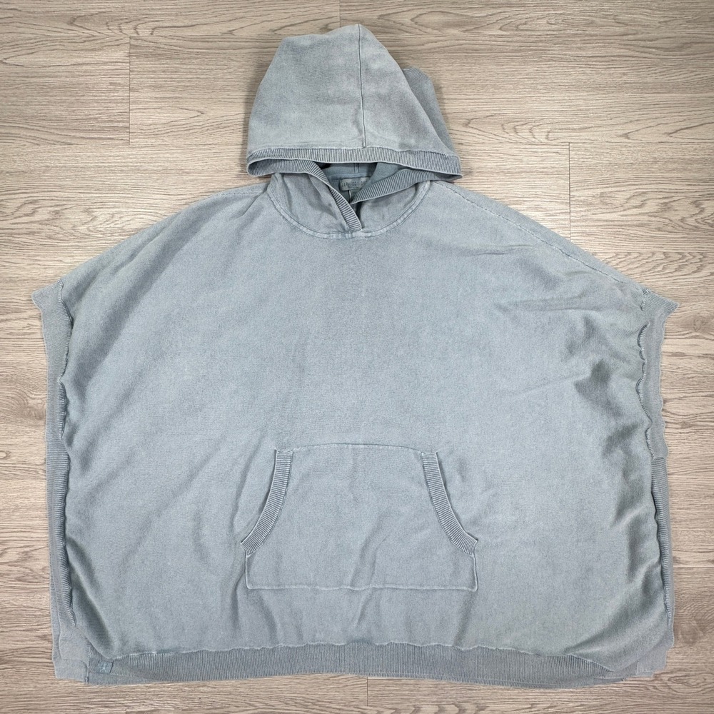 Barefoot‎ Dreams Womens Poncho Hoodie Blue One Size Cotton Knit Kangaroo Pocket